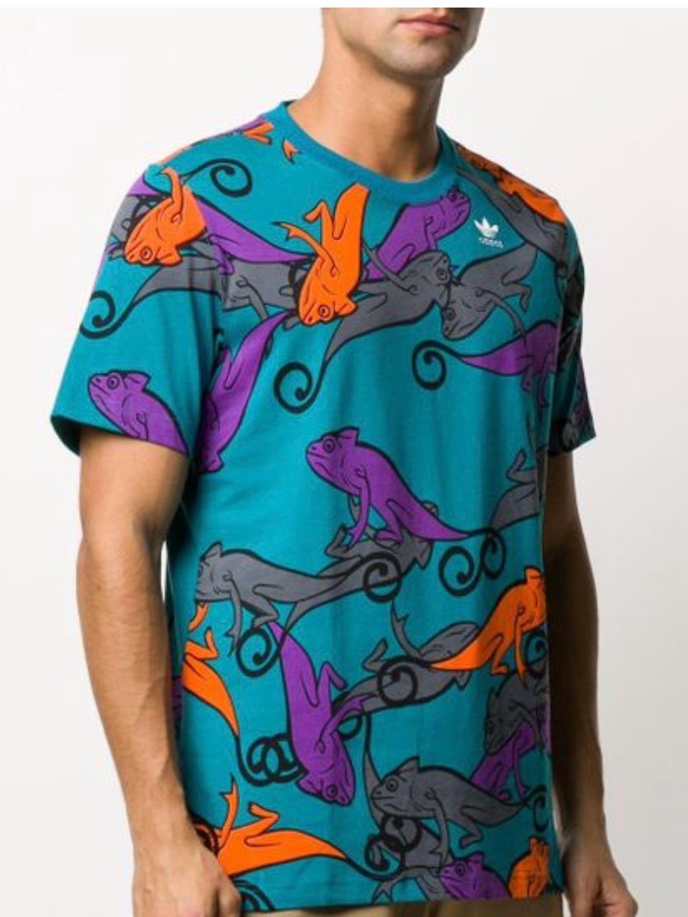 adidas Teal Crewneck Tee with Colorful Graphic Accents